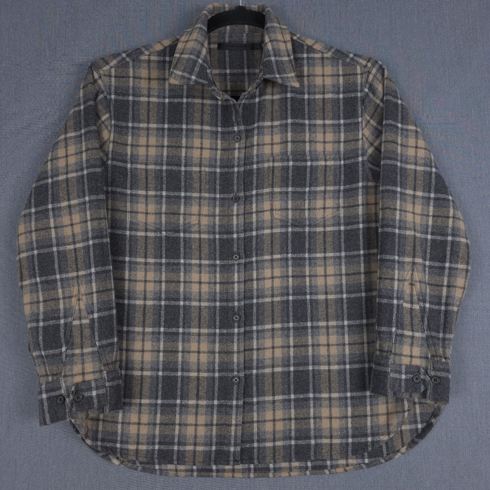 Jenni Kayne O'Keeffe Overshirt Womens Large Charcoal Plaid Oversized Flannel‎